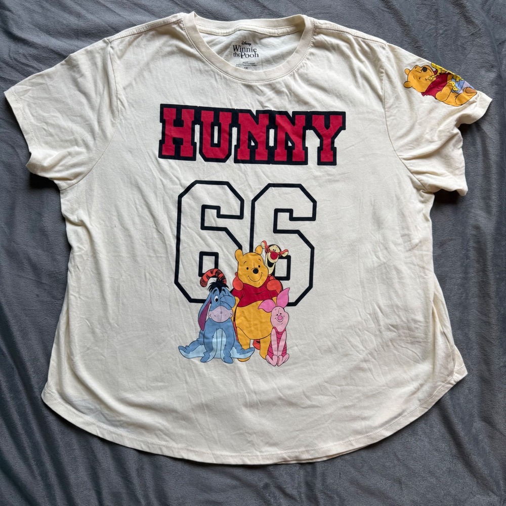 Disney Winnie the Pooh T-Shirt Women 1X Cream Hunny 66 Graphic Tee Short Sleeve